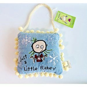 Fiesta  "Just a Little Flakey"  light blue Decor pillow 6" square Pom Pom Trim